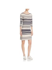 THREE DOTS Womens Beige 3/4 Sleeve Jewel Neck Above The Knee Sheath Dress L