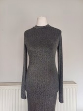 YAS Lisa Shimmer Silver Metallic Bodycon Dress Size M Tall Disco Festival 