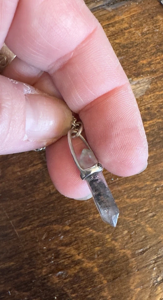 手工制作纯银石英尖黑色钻石吊坠 20 英寸 链条 — 第 2/4 张图片