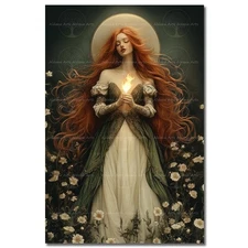 BRIGID FIRE ART PRINT, Celtic Flower Poster, Cottagecore Witchy Home Decor