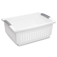 Large Stacking Basket, Open Plastic Bin, Space Saving Organizers, White