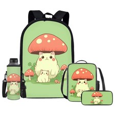 Mushroom Cat Backpack for Girls Boys Bookbag Sets with Lunch Bag Pencil Case ...