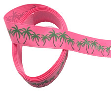 3 yards 7/8" Tropical Palm Trees on Hot Pink Grosgrain Ribbon 100 polyester