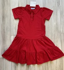 New Trotter Street Kids Preppy Red Ruffled Polo Shirt Dress w/Tiered Skirt, 12