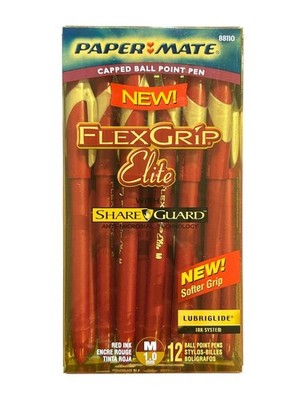 Paper Mate Capped Ballpoint Pen new Flexgrip Elite With Share Guard - Red