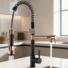 Black Rose Gold Kitchen Sink Faucet Pull Down Sprayer High Arc Single Handle Tap