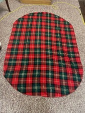 Log Cabin Christmas 58  x84  Oval Tablecloth Tartan Red Gold Green Plaid Lot Of 2