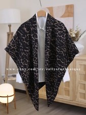 Sallys 70 Cashmere 30 Silk Wrap Scarf Leopard Print Double Face Shawl 53"