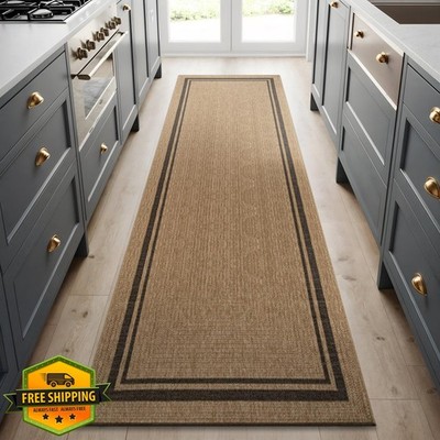 Beverly Rug Easy Jute Border Runner 2x7 Washable Indoor Outdoor