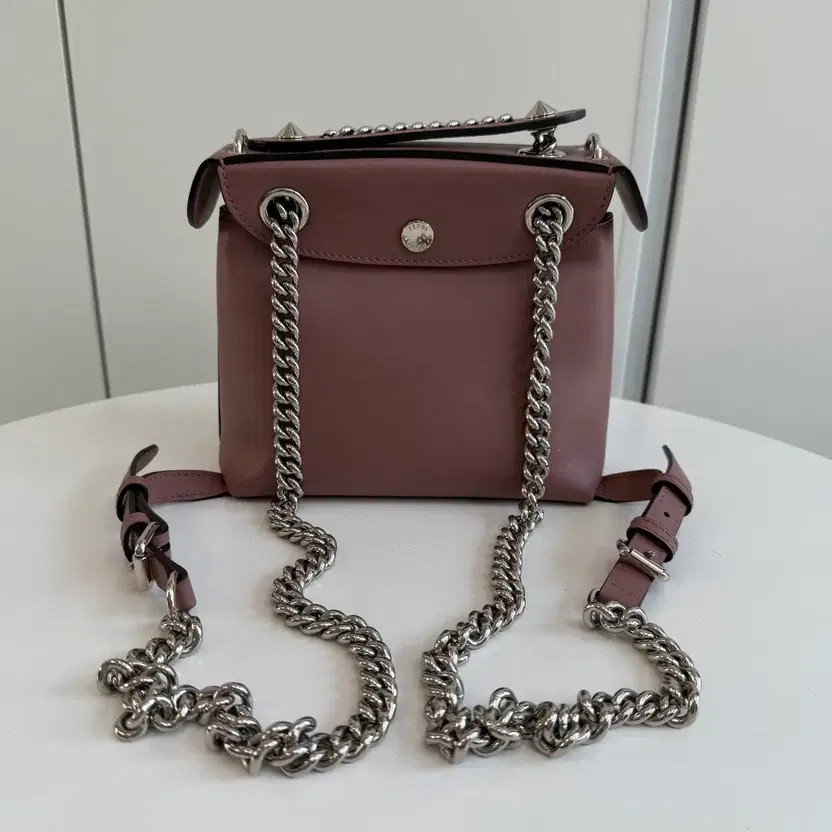 Fendi Kan I Mini Chain Backpack, Authentic, Silver Leather thumbnail 7