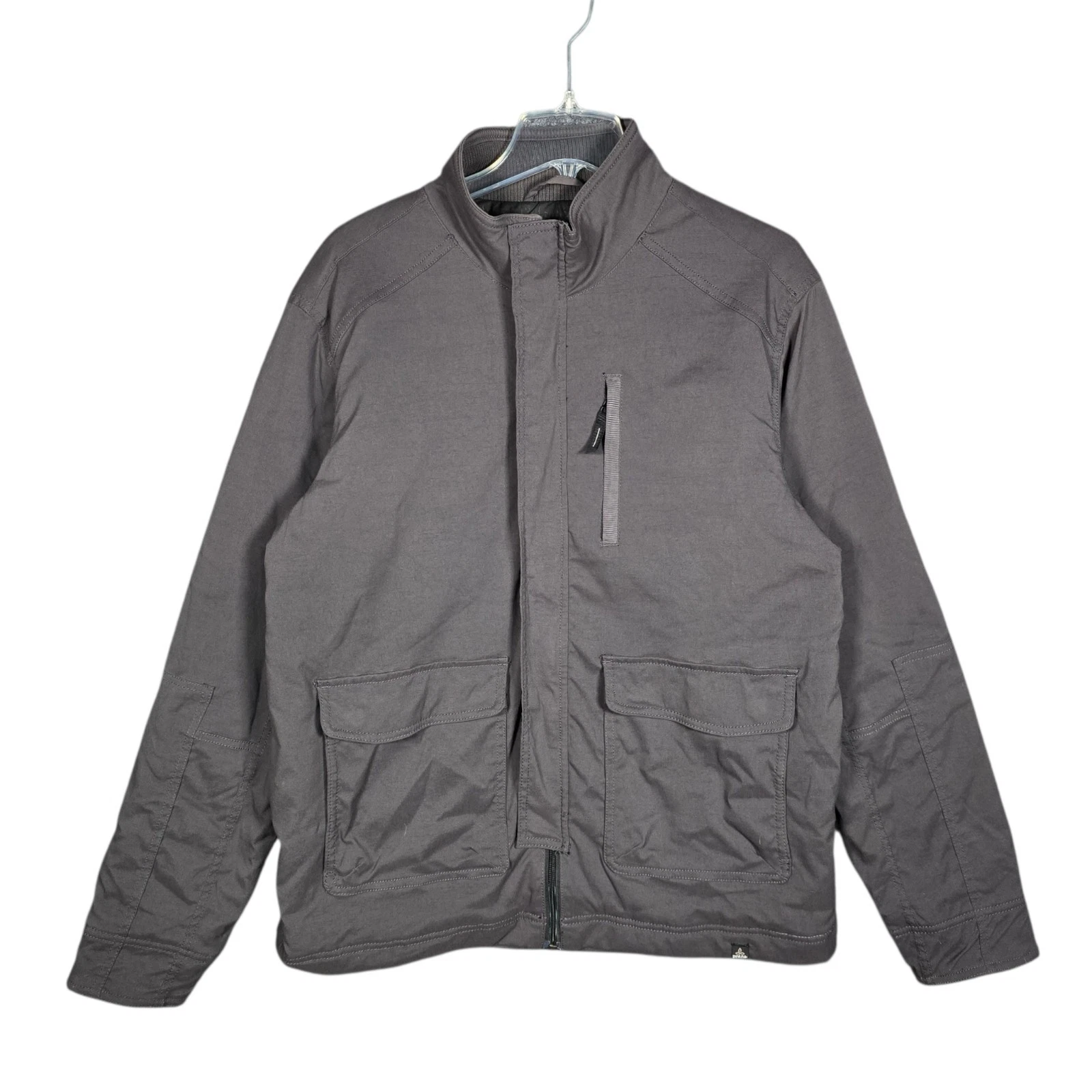Prana Jacket Mens Large Charcoal Gray Insulated Field Soft Shell Flap Pockets