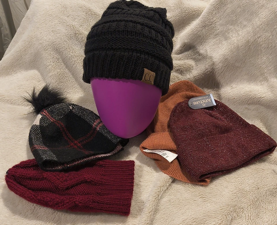 Lote de (6) gorros/chapéus femininos O/S stretch/tricnit inverno novo com etiquetas |H&M, Juncture| - Imagem 3 de 3