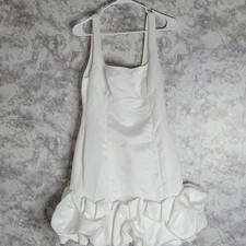 Fashion Nova White Ruffle Satin Mini Dress Square Neck Strappy Sleeveless L