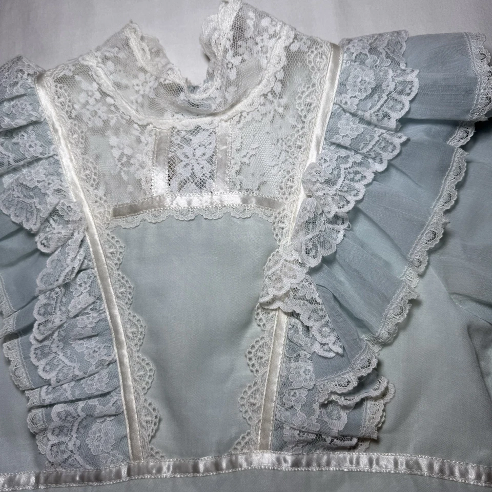 Vintage 70s Gunne Sax Jeune Filles Blue Lace Boho Prairie Dress Girls Size 12 - Image 2 of 4