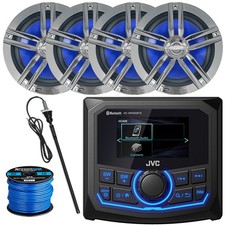 JVC KD-MR305BTS 2.7" Marine WB Receiver, 4x 6.5" 180W Speakers w/Wire, Antenna