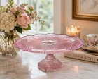 Vintage Pink Depression Glass Cake Stand Pedestal Serving Plate 13" Scalloped