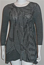 Beautiful! Rhinestone Grey Abstract Asymmetrical Tunic Sweater Plus 16W - New!