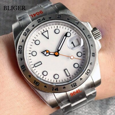 BLIGER 39mm Automatic Watch Men NH35A PT5000 White Dial Orange Second Lume Hand 