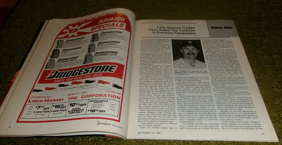 Very Rare VINTAGE 1988 NY New York YANKEES MAGAZINE Game PROGRAM DAVE RIGHETTI - Image 4 of 4