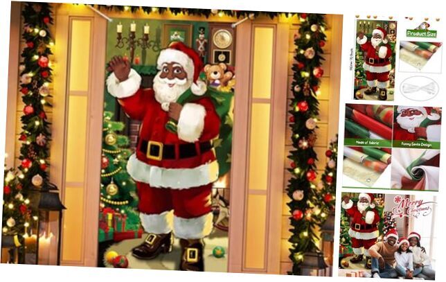 Black Santa Claus Door Cover Christmas Front Door Decorations Xmas Xmas Door