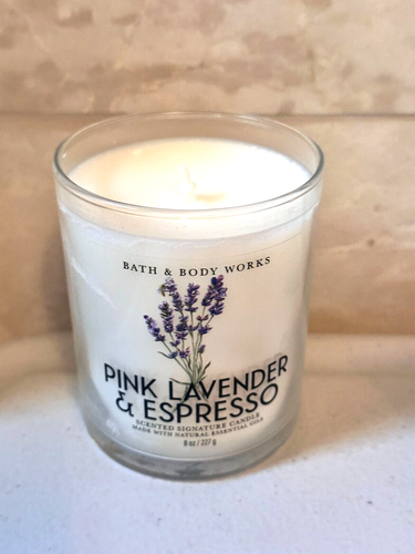 Bath & Body Works PINK LAVENDER ESPRESSO Single Wick 8 oz NEW - Picture 2 of 3