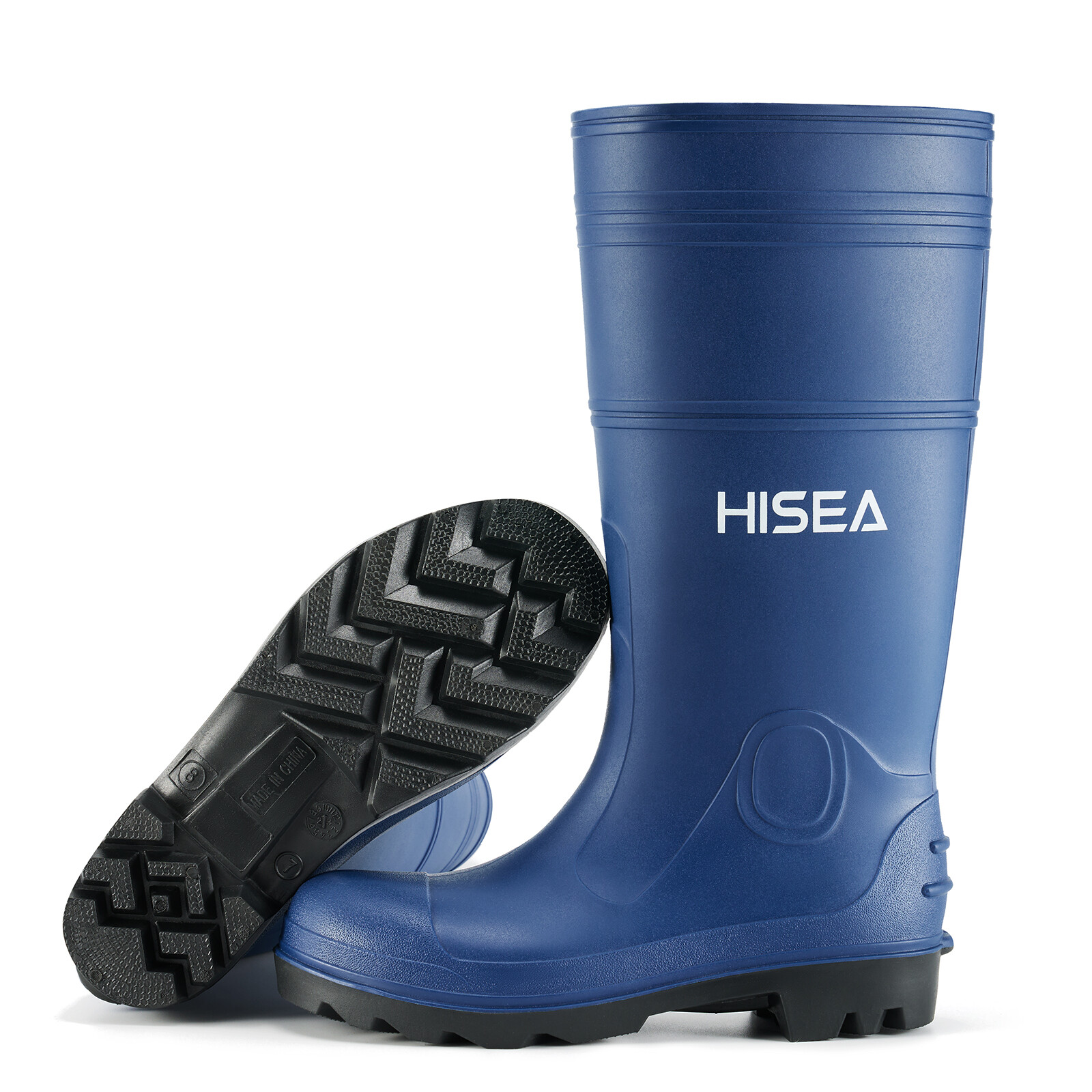 HISEA Men Mid-Calf Rubber Boots w/Steel Shank Seamless Waterproof PVC Rain Boots