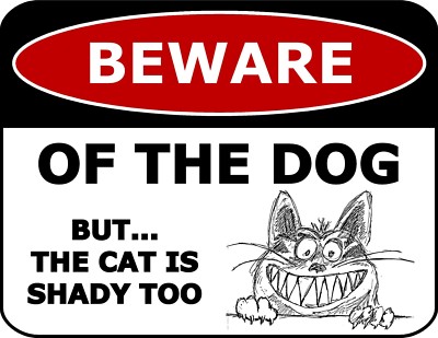 2 Count Beware Of The Dog But The Cat Is Shady 11'' by 9.5'' Laminated Funny Sign