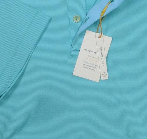 Peter Millar Men's Lilypad Blue Jubilee Stripe Crown Sport Polo Shirt - Picture 2 of 2