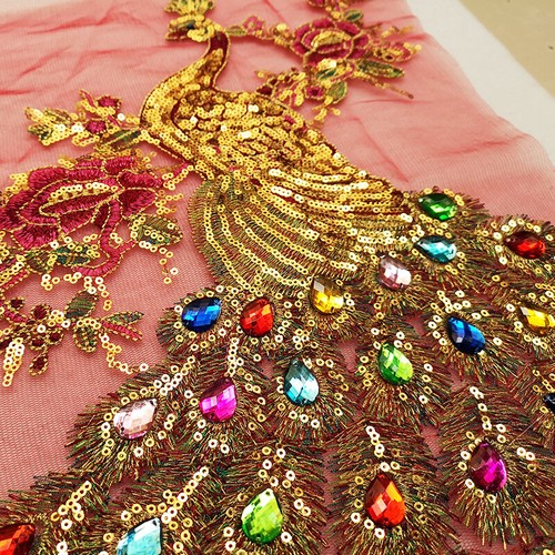 Sequin Peacock Patches Rainbow Embroidered Sew on Appliques Lace Mesh Badge DIY - Picture 10 of 12