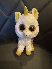 Ty Beanie Boos "Pegasus" White Unicorn w/Sparkle Eyes, Gold Horn  Ears 6" - New