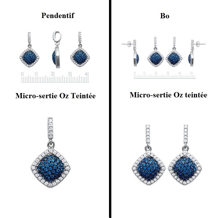 Parure marquise saphir et diamants cz micro-sertie sur argent véritable