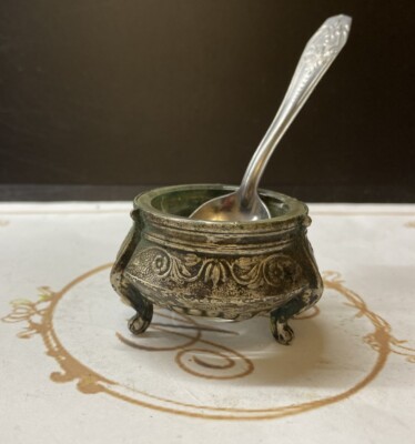 VINTAGE Salt Jar Melchior Soviet SilverPlated Salt Shaker With Spoon USSR 1968