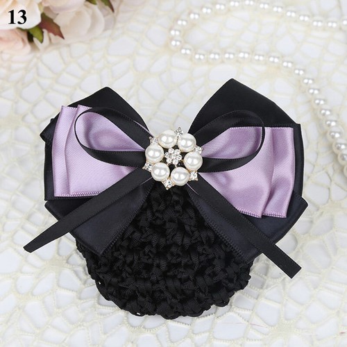 Women Satin Bow Barrette Double Bowknot Hair Net Hair Bun Barrette Hair Clip▱ - Picture 30 of 109