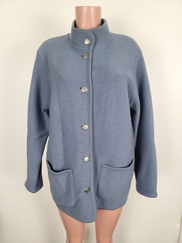 LL BEAN Women’s Boiled Wool Sweater Jacket Metal Buttons Jacket Sz Medium Blue