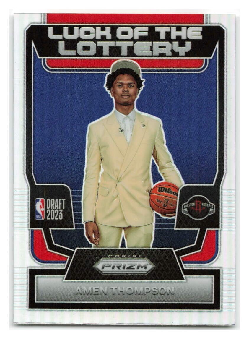 Amen Thompson 2023-24 Panini Prizm Luck of the Lottery Silver Holo RC #12-HOU