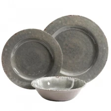 Studio California Mauna 12 Piece Dinnerware Set In  Gray Crackle Look Decal