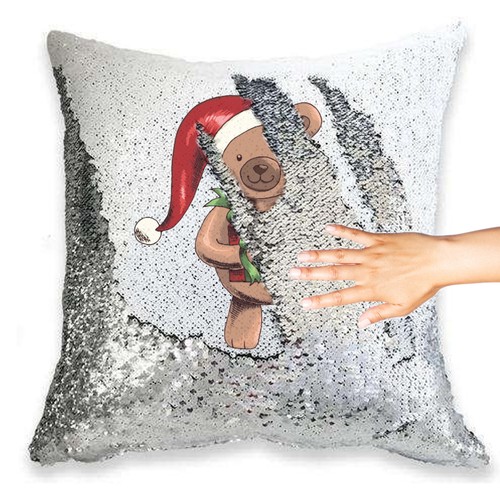 Magic Reveal Sequin Cushion Cover a PERSONALISED Pillow, Christmas Teddy Bear - 第 3/3 張圖片