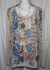  B-U Alfred Dunner  Beige Stretch Long Sleeve Sweater w/Gold Studs - Size 3X