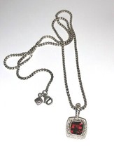 David Yurman Petite Albion Silver Garnet 7mm Necklace with Diamonds 17'' chain