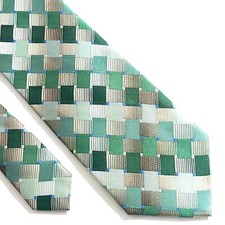 Van Heusen Green Tan Abstract Geometric Woven Silk Tie