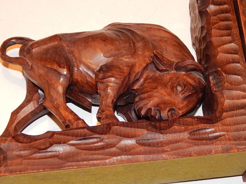 BUFFALO book ends Buchstützen BÜFFEL Holz real great wood carving combined shipp - Picture 4 of 12