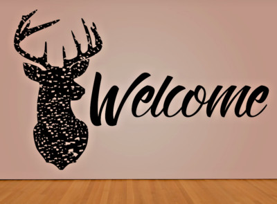 COUNTRY DECOR WELCOME LARGE WALL VINYL DECAL STICKER - BUCK DEER - COLOR CHOICES