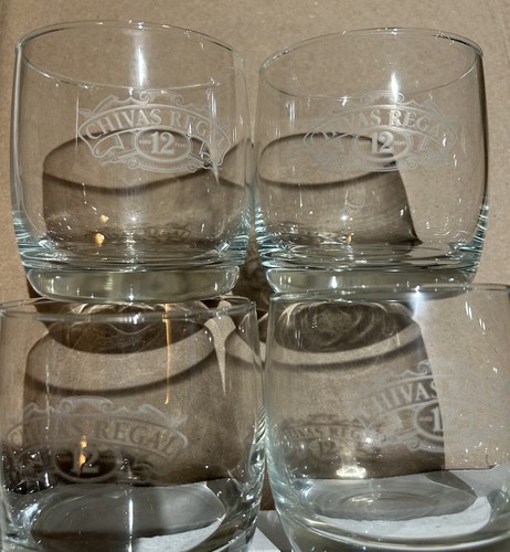 Chivas Regal 12 Jahre alte Whisky Rocks Brille. Geätztes Logo 3,5" hoch. 4er Set - Bild 7 von 7