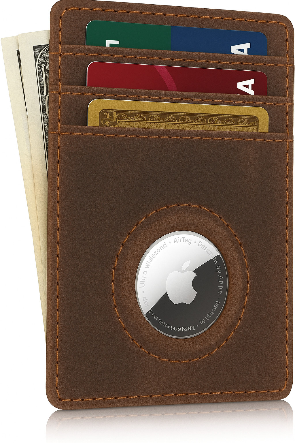 Real Leather Slim Card Holder Mens Wallets Built in Air Tag Holder NOT Included