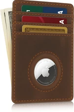 Real Leather Slim Card Holder Mens Wallets Built in Air Tag Holder NOT Included