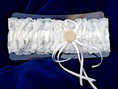 GARTER BELT - WHITE SATIN WITH LACE - RIBBONS AND PEARLS BUTTON - NEW | eBay