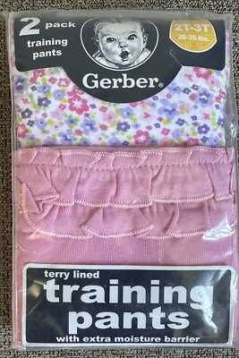 Gerber 2t to 3T 28 to 35 lbs Training Pants Pink & White with Flowers 2 Pack
