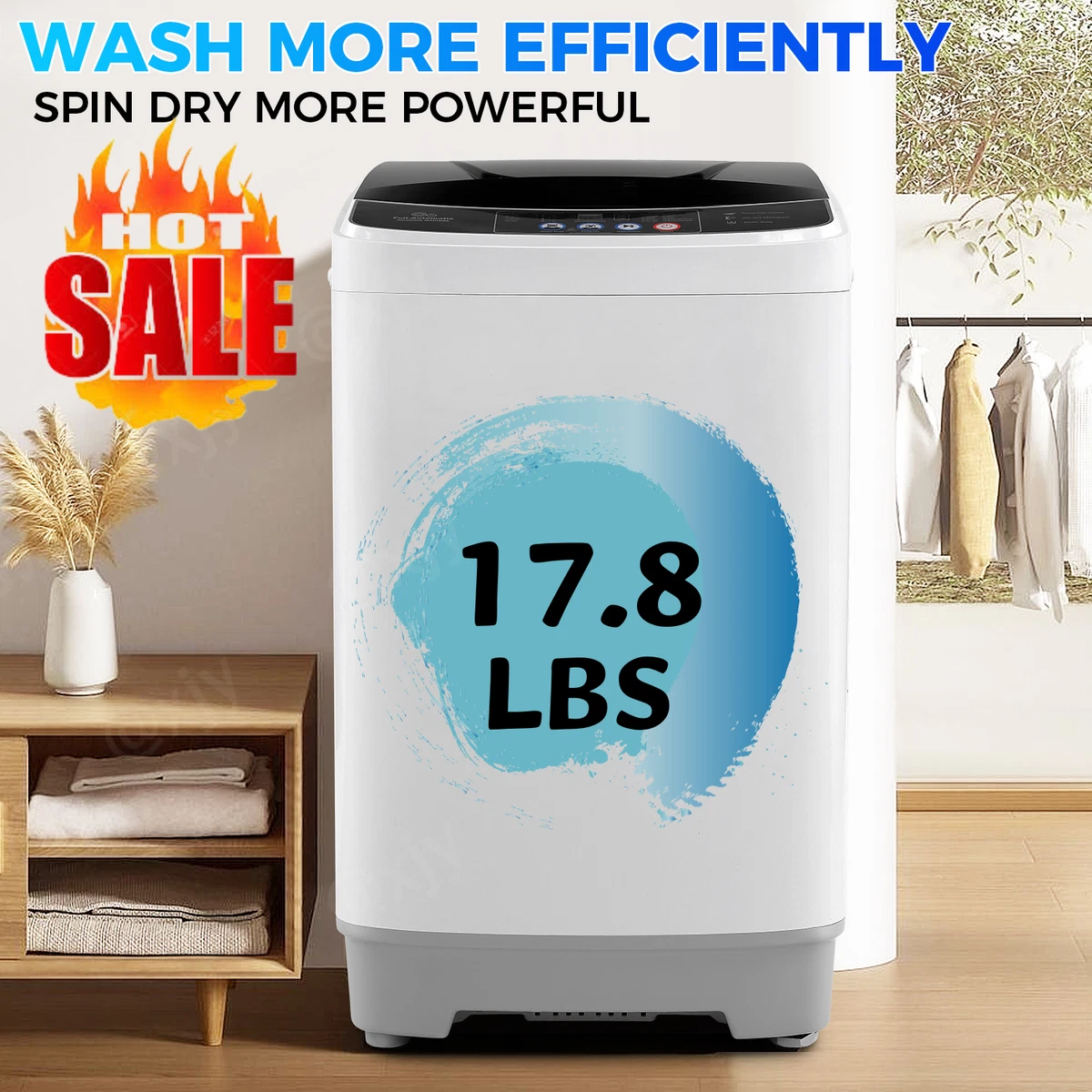 17.8/15.6LBS Energy Saving Washer Portable Washing Machine for  Household,Silent!