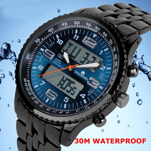 Men's Date Military Quartz Sport Digital Stainless Steel Analog Waterproof Watch - Picture 6 of 9