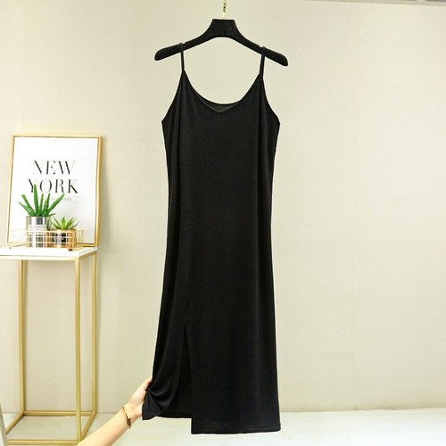 Modal V-Neck Women Nightdress Summer Sleeveless Dress with Slit Hem Lounge Wear - Picture 15 of 22